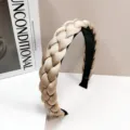 Serre-tête tressé en satin champagne avec dents antidérapantes pour femmes élégant - Beige