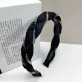 Elegant black retro twisted satin headband with sparkling crystal beads decor. - 2cm Wide / Black