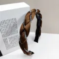 Braided brown crystal headband with faceted grey beads, high-end retro hair accessory - 2cm Wide / Coffee