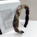 Vintage brown twisted fabric headband with grey crystal bead strands for elegant women - 2cm Wide / Light Brown