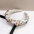 Serre-tête baroque en éponge blanche orné de rangées de perles colorées - Cristal / Multicolore Clair