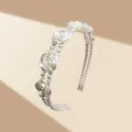 Serre-tête élégant avec roses argentées et perles pour coiffures de mariée vintage. - Serre-Tête Perles 11-2-2