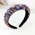 Serre-tête rembourré de luxe avec perles de cristal colorées et base en éponge noire - Multicolore Profond