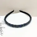 Serre-tête tressé à la mode avec perles irisées et finition métallisée sombre - Bleu Marine Électroplaqué