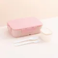 Pink plastic compartmented bento box set with small container and white fork and spoon - With Inner Box Style / Pink