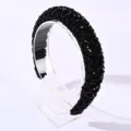 Elegante cerchietto imbottito con perline di cristallo nero stile barocco per donna moda - Nero