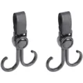 Pair of black multi-functional double hooks with velcro straps for strollers and bikes - Bulk/Loose Packaging / Black