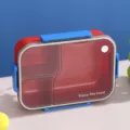 Rote und blaue japanische Bento-Box aus Kunststoff mit Fächern und Enjoy The Food Deckel - Rot