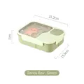 Partitioned green plastic lunch box with cute bear pattern, dimensions 21.2x15.5x7cm - Green Cartoon Bear