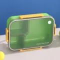 Grüne japanische Bento-Box aus Kunststoff mit 3 Fächern und gelben Verschlüssen - Grün