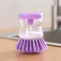 Purple liquid soap dispensing dish brush with transparent reservoir for kitchen cleaning - 9*7 / Purple
