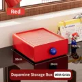 Cute red square desktop drawer organizer with blue handle and grid top, 20x20x7.5cm size - Grid Style / Red