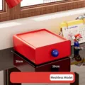 Vibrant red desktop storage box with a blue handle, square drawer organizer 20x20x7.5cm - Regular Fit / Red