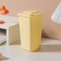 Cute miniature yellow desktop trash can and pen holder with lid for office desk storage - Basic Style / 10*6.5*16cm / Yellow