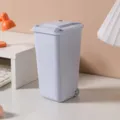 Light blue mini desktop trash can storage bucket with lid and wheels for office desk - Basic Style / 10*6.5*16cm / Blue