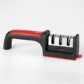 Professional 3-stage manual knife sharpener with ergonomic red and black handle. - Three-Section / Bag Packaging