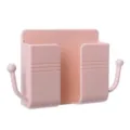 Pink wall-mounted phone charging bracket and remote control storage rack with hooks for home - Pink