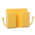 Yellow wall-mounted phone charging holder and remote control storage with side hooks - Yellow