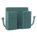 Dark teal wall-mounted phone holder bracket with dual hooks for charging and storage - Green