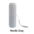 Nordic Grey striped portable toothbrush holder and wash cup for travel with lanyard - Nordic Grey