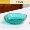 Plato de merienda transparente verde esmeralda con textura diamante y borde dorado, 1 pieza - 1 Pieza / Verde esmeralda
