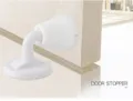 Modern white silicone door stopper with punch-free adhesive wall mount design for home - White Door Stopper