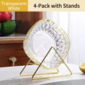 Juego de 4 platos transparentes para aperitivos con textura y soporte de metal dorado. - 4 Piezas/Paquete Con Soporte / Blanco Claro