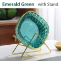 Juego de 4 platos para aperitivos verde esmeralda con soporte de metal dorado - 4 Piezas/Paquete Con Soporte / Verde esmeralda