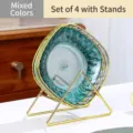 Juego de 4 platos transparentes para aperitivos con soporte dorado mixto - 4 Piezas/Paquete Con Soporte / Multicolor