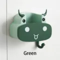 Cute cartoon cow-shaped wall-mounted mop and broom holder in vibrant green color - Single Piece / Green