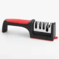 Professional 3-stage manual knife sharpener with red handheld ergonomic handle design - 4-Stage / Bag Packaging