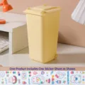 Mini yellow desktop trash can with cute cartoon stickers for office and home - With Stickers / 10*6.5*16cm / Yellow