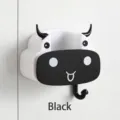 Cute cartoon cow horn punch-free wall-mounted mop holder and utility hook in black color - Single Piece / Black