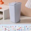 Creative light blue mini desktop trash can and pen holder set with cartoon stickers - With Stickers / 10*6.5*16cm / Blue