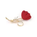 Elegant red flower brooch with gold stem and sparkling rhinestone accents for lady suits - Tulip Style (D-1810)
