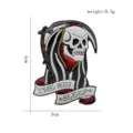 Specifiche dettagliate su dimensioni e peso per questa spilla smaltata a forma di teschio - Stile Teschio Mietitore Nero (D-1065)