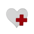 Vista dettagliata di una spilla bianca a forma di cuore con croce medica rossa - Stile Cuore Croce Rossa (D-1054)