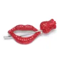 Elegant red lip and rose brooch encrusted with sparkling red crystals for clothing accessories - Red Lips Rose Style (D-1744) / Gold