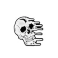 Macro view of black and white melting skull enamel pin with glitch art effect - Glitch Art Melting Skull (D-355)