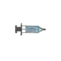 Detailed macro view of a medical syringe enamel pin featuring Thanks Science text engraving - THANKS SCIENCE Syringe Pin