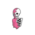 Detailansicht einer rosa schmelzenden Skelett-Emaille-Anstecknadel für Halloween - Rosa Schmelzender Totenkopf (D-366)