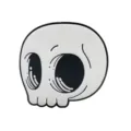 Detaillierte Nahaufnahme einer Cartoon-Totenkopf-Emaille-Anstecknadel in Schwarz und Weiß - Großäugiger Q-Version Totenkopf (D-967)