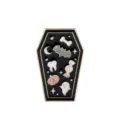 Halloween coffin enamel pin featuring ghost, bat, and pumpkin details for festive decor. - Halloween Coffin Style (D-584)