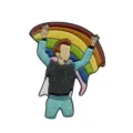 Dettaglio di una spilla smaltata arcobaleno vibrante con un design a glitter del personaggio - Stile Persona che Tiene l'Arcobaleno (D-952)