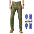 Pantalones cargo verdes para moto con rodilleras desmontables de panal y paneles elásticos - XS / Bottoms / Equipo CE2 en panal de 3.ª generación / Verde