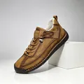 Men's mid-top brown leather casual work boots featuring hand-stitched sole detailing - 38 / Brown (9888)