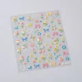 Autocollants à ongles fleurs jardin Monet avec tulipes et nœuds gaufrés laser - Relief Irisé Éclat de Verre - Étoile, Lune et Papillon (M445)