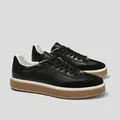Klassische schwarze Leder- und Wildleder-Trainer-Sneaker mit robuster Gummisohle - 38 / Deutscher Trainingsstil (6168) / Schwarz (Farbblock)