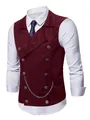 Vista detallada del chaleco burdeos de doble botonadura con cadena metálica para hombre - S / Tops / Burdeos