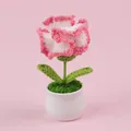 Handgemaakte wit-roze gehaakte bloem in een minimalistische mini witte keramische pot - Gradiënt Fashion Roze